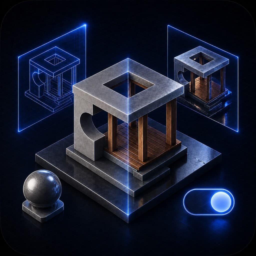 3D model showing material and rendering controls